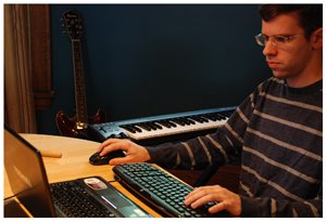Karl making video game music on a PC